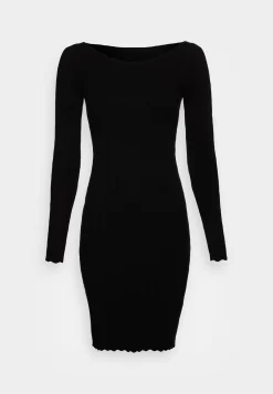 Anna Field Boat Ausschnitt Mini Strickkleid Mit Geschweiften Rändern - Gebreide Jurk - Black