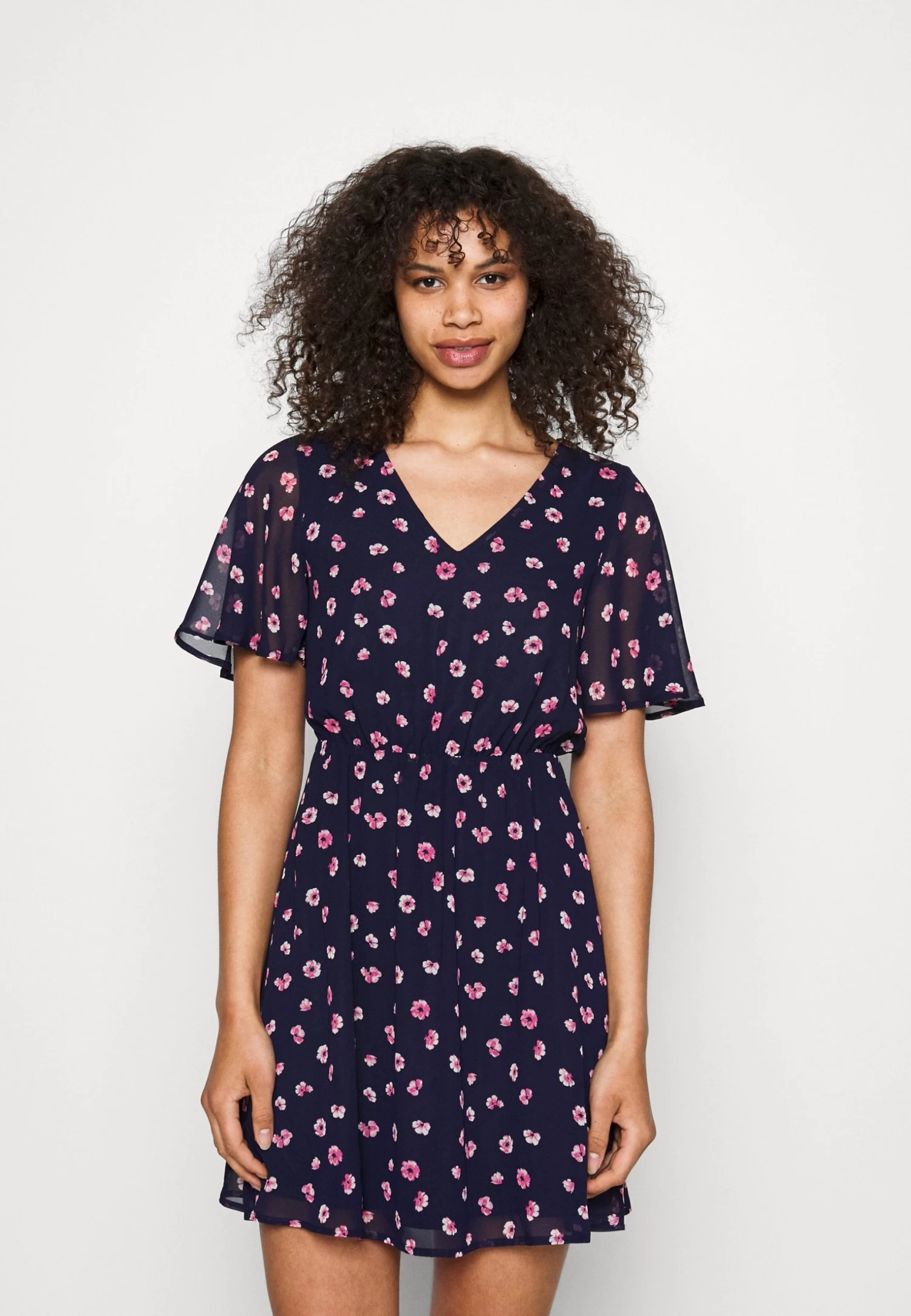 Anna Field V-Neck Sleeve Dress- Jurk - Dark Blue/Pink 4 Anna Field V-Neck Sleeve Dress- Jurk - Dark Blue/Pink - Afbeelding 4