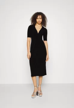 Center Front Knot Low Midi Dress - Jurk - Black