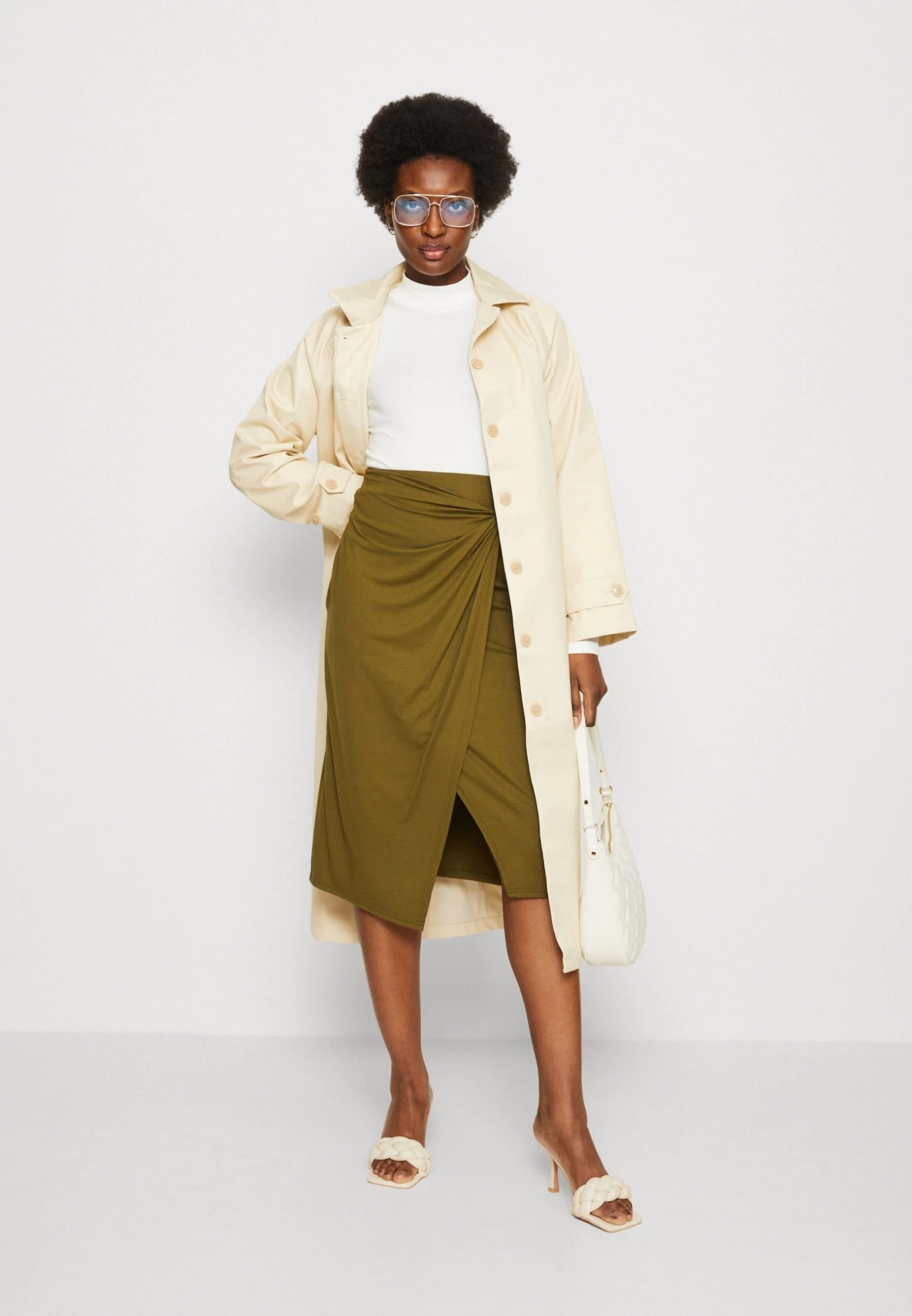 Anna Field Front Knot Midi Skirt - Kokerrok - Khaki 2 Anna Field Front Knot Midi Skirt - Kokerrok - Khaki - Afbeelding 2