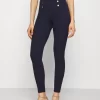 Anna Field Punto Leggings With Button Detail - Legging - Dark Blue